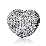 BAMOER New Arrival 925 Sterling Silver CZ Gems Heart Charms Beads For Women Bracelet Snap Clip