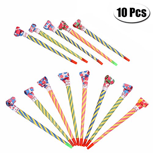 LONG7INES 10 Pcs Extra Long 8.1Inch Funny Paper Party Blowouts Blowers-Noisemakers Whistles for New Year Party Birthday in Random Colors, Multicolored Funny Party Supplies