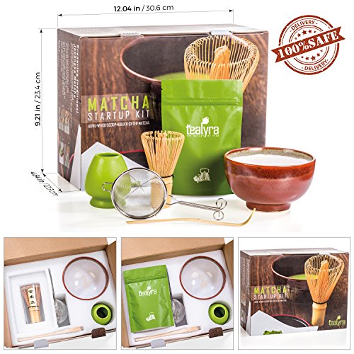 Tealyra - Matcha Tea Ceremony Start Up Kit - Complete Matcha Green Tea Gift Set - Premium Matcha Powder - Japanese Made Red Bowl - Bamboo Whisk and Scoop - Holder - Sifter - Gift Box - Thumbnail 5