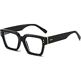 LJCZKA Square Blue Light Blocking Glasses for Women Men Chunky Thick Frame Glasses Anti Eyestrain Computer Gaming Eyeglasses