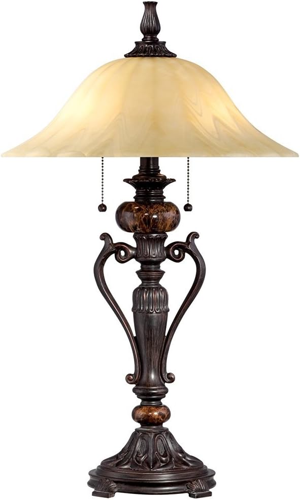 Amor Collection Glass Shade Accent Table Lamp In Bronze, Table Lamps