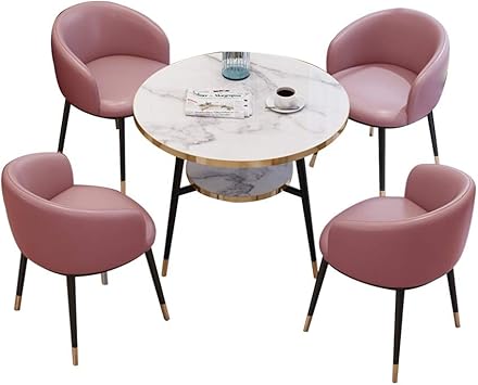Amazon Com Kitchen Dining Chairs Leather Negotiate Table And Chair Combination Rest Area Sales Office Reception Marble Round Dining Table Color Pink Table Chair Sets