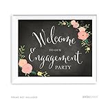 Andaz Press Wedding Party Signs, Chalkboard Pink Coral Floral Roses Print, 8.5x11-inch, Welcome to our Engagement Party, 1-Pack