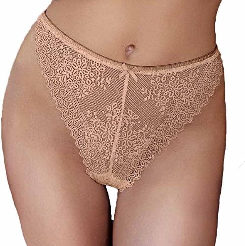Cupcake Panty Women's High Leg Brazilian Thong Sexy Lace Lingerie (Medium, Black/Ivory/Nude)