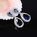 GULICX Teardrop Silver Gold Base Sapphire Color Cubic Zirconia Clear Crystal CZ Dangle Drop Earrings Blue