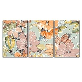 Floral Pattern on Blue Fabric Brown and Orange...