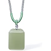 ZHOU LIU FU Real Natural Green Jade Pendant Necklace for Women Men Genuine Nephrite Jade Necklace Square Gemstone Healing Pendants Adjustable Handcrafted Jewelry Gifts for Her Birthday Anniversary 25.6-29.5"(65-75cm) Y0414291