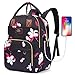SOCKO Laptop Backpack for Women Girls Anti-Theft Travel Backpack Floral School Bookbag 15.6 inch Laptop Bag with USB Charging Port and Luggage Strap, Black
