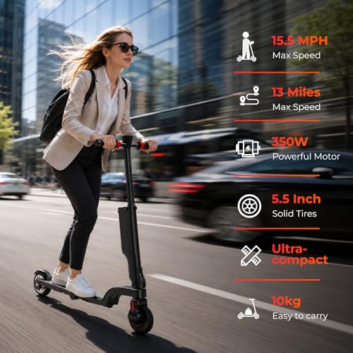 HX X6 4-Fold Backpack Electric Scooter Adults,Commuter E Scooters with Removable Battery,350W Motor & 20-40 km Range, Dual Brakes, 3 Speed Modes Outdoor Escooter,5.5" Solid Tires
