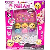 Hot Focus Scented Nail Art Kit- Emoji Girls Nail Kit Includes 12 Press on Nails, 3 Nail Polishes, 31 Nail Stickers and a Nail File – Non-Toxic Water Based Peel Off Nail Polish