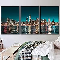 3 Piece Framed Canvas Wall Art City Illuminations Canvas Prints Home Artwork Decoration for Living Room,Bedroom - 16