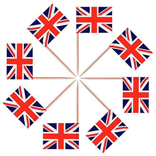 Topoox 100 Pack British Flag Party Cupcake Picks Toothpick Flag Dinner Flags Cake Toppers Decorations - Thumbnail 3