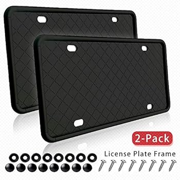 AHZI Silicone License Plate Frame 2-Pack with Screw,Black, Rust-Proof, Rattle-Proof, Weather-Proof