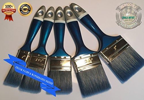 NEW LINE - #FBL5 - SET OF 5 - CHALK AND WATER BASED PAINTS shabby chic 5 PREMIUM FLAT PAINT BRUSHES NO BRISTLE LOSS mix bristle BRUSHes Precission Quality