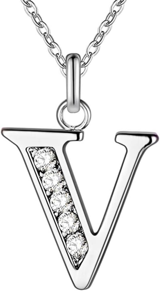 SWOPAN Initial 26 Letters Alphabet Personalized Monogram Name Charms Pendant Necklace for Women Silver Link Chain Jewelry with Cubic Zirconia - Letter V