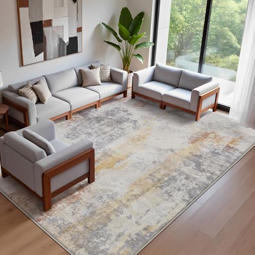 Calore Rugs for Living Room Soft Modern Carpet Non-Slip Bedroom Rug Large Short Pile Area Rugs Home Decor (Abstract Grey, 200 x 300 cm)