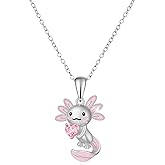 The Budsea Cute Axolotl Necklace for Women Pink Salamander Crystal Pendant Necklace 925 Sterling Silver Animal Jewelry for Birthday Christmas Graduation Gift