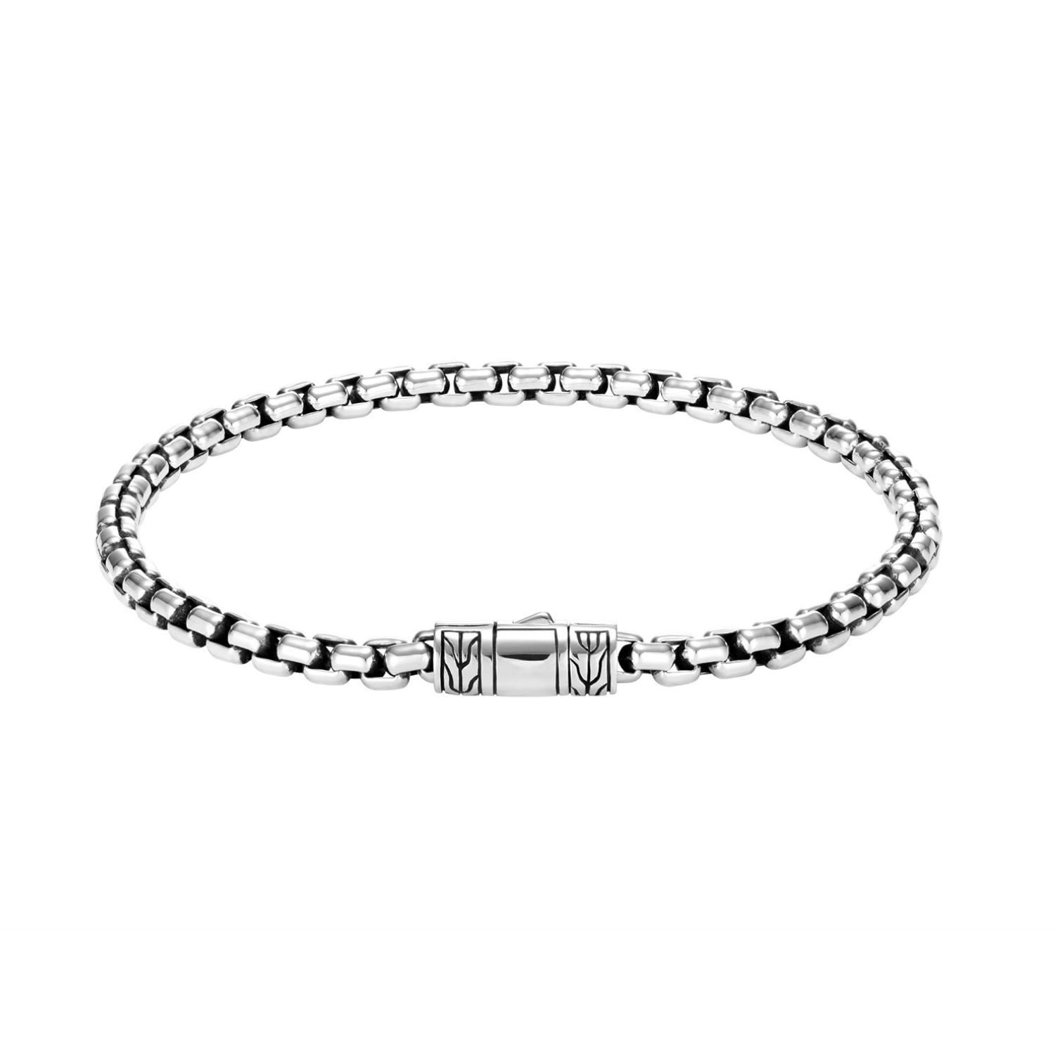 Photo 1 of John Hardy Classic Chain Collection Men's Box Chain Bracelet, 4MM 925-Sterling Silver, Luxury Men's Wrist Bracelet with Pusher Clasp, Size Small