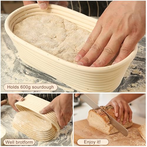 YOOJ® Bread Proofing Basket, 10 Inch Oval Dough Proofing Bowl with Liner, Bread Basket for Artisan Sourdough Bread Making for Professionals and Home Bakers