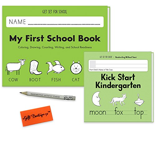 My first School Book + Kick Start Kindergarten Transition Drawing Writing Counting Language- Essentials Preschool Learning Activities With BonusPencils For Little Hands and Gift Boutique Eraser