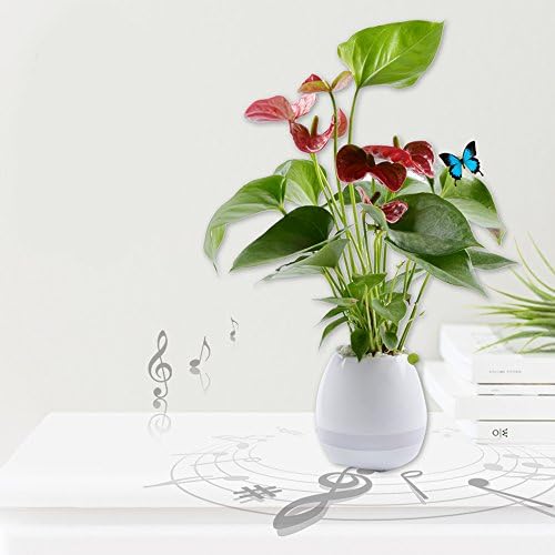 FreeShine Music Flower Pot,Touch Plant Piano Music Playing Flower Pot Smart Multi-Color LED Light Round Plant Pots Bluetooth Wireless Speaker (whitout Plants) - White