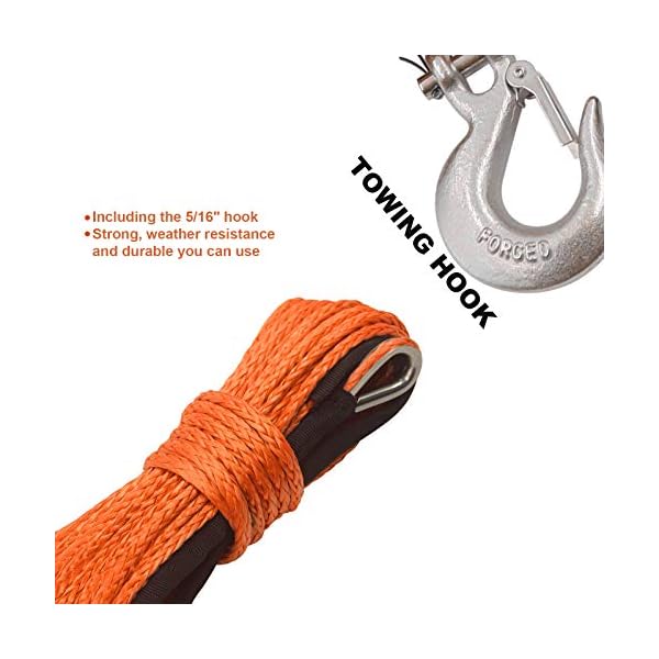 TYT 1/4" X 50 ft Synthetic Winch Rope Kit, 8500lb Winch Cable, 12