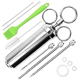 LIVEHITOP 304 Stainless Steel Meat Injector Kit With 3 Marinade Injector Needles 3 Cleaning Bushes And Silicone BBQ Basting Brush