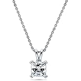 BERRICLE Sterling Silver CZ Solitaire Pendant Necklace for Women, Gold Flashed, Cubic Zirconia - Asscher, Emerald, Heart Shaped, Princess, Round Cut