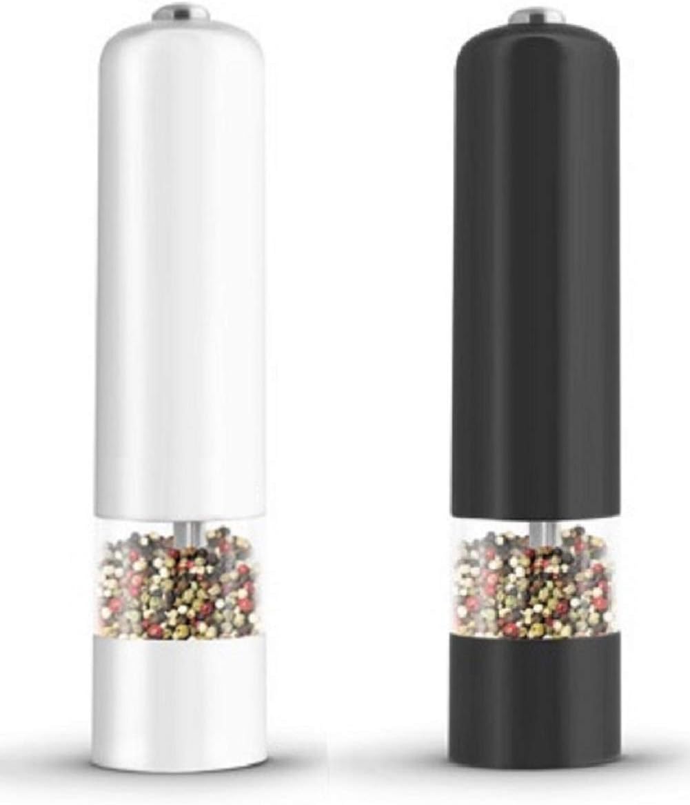 Electronic Salt & Pepper 5x23cm Large Pepper Mill Salt Mill Grinder Shaker Set with LED Light x2 (Black-White)