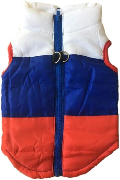 Quilted Striped color block Puffer Vest Coat for Small Pets Dogs and Cats (XL, Blue Red)