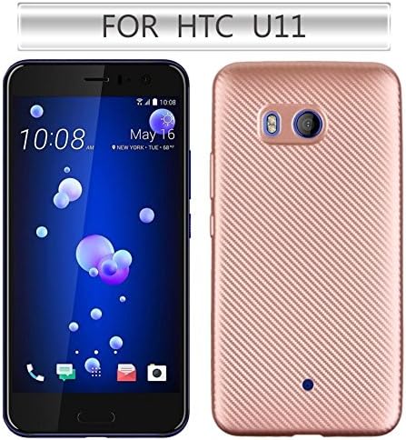 HTC U11 Case, Carbon Fiber Slim Trim Duarable Cases Air Cushion Tecnology TPU Impact Silicone Protective for HTC U11 (Rose Gold)