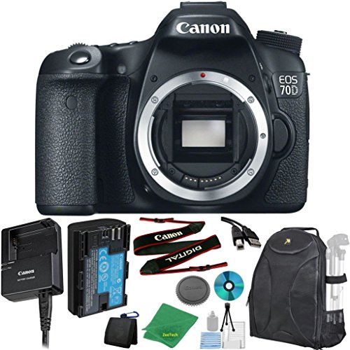 Canon EOS 70D 20.2 MP Digital SLR with Dual Pixel AF Full HD 1080p Video with Movie Camera Body (NO LENS), ZeeTech 6pc Starter Cleaning Set, ZeeTech Microfiber Cleaning Kit, Backpack Case for DSLRs