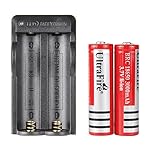 UltraFire 18650 Battery and Charger Rechargeable Lithium Battery 3000mAh MAX 3.7V (2 Pack) and Li-ion Battery Charger for Handheld Flashlight Torch
