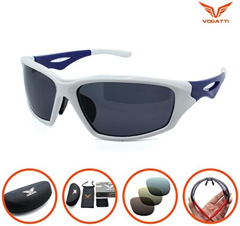 Vogatti Polarized Sports Sunglasses for Fishing Baseball Golf Running Cycling Glasses (Shiny White, Grey)