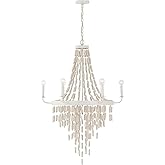 Capital Lighting 447761OW Carissa Bohemian Artisan-Crafted White-Washed Eucalyptus Wood Chandelier with Cotton Rope, 6-Light 