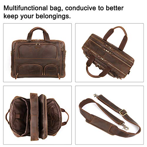 Augus Leather Briefcase Business Travel Duffel Bags for Men Laptop Bag fits 17 inches Laptop YKK