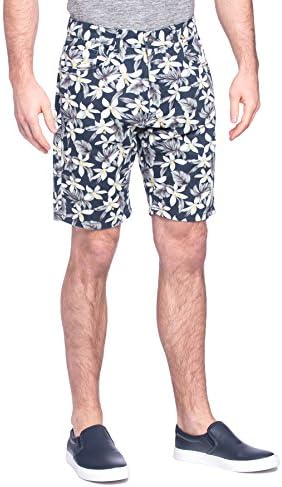 Free Planet Mens Designer 5 Pocket Flat Front Stretch Shorts Printed Designs 100% Cotton - 34