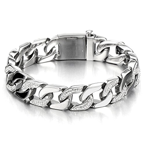 Top quality men s stainless steel curb chain bracelet silver colo…