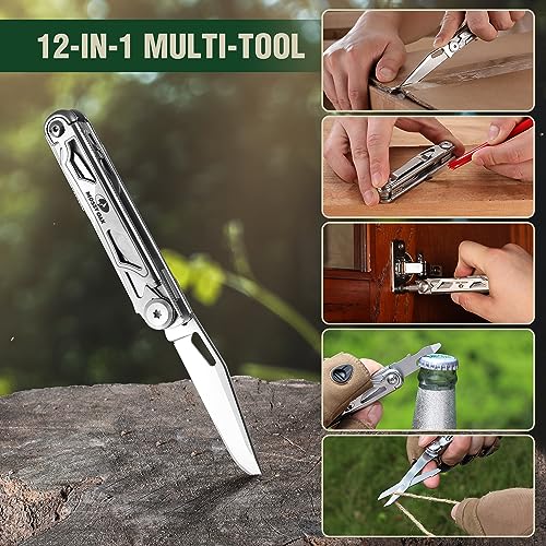 Mossy Oak Multifunction Knife, 12 in 1 Multi-purpose Folding Knife Stainless Steel Multifunctional Tool with Knife, Scissors, Screwed for Camping Hiking