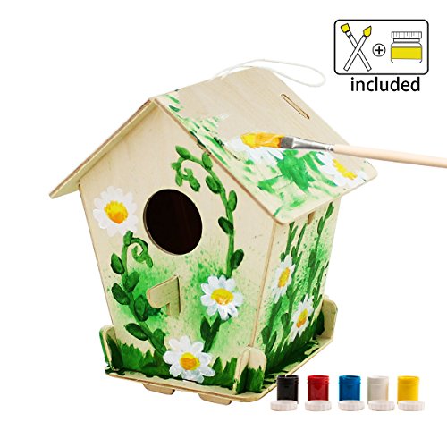 ROBOTIME 3D Wooden Painting Puzzle Bird House Kits to Build DIY Kits Educational Toys for Kids Age 3+