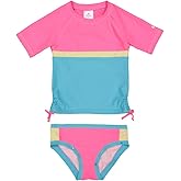 Skechers Big Girls' Pink & Blue Two-Piece Rashguard Swimsuit (12)