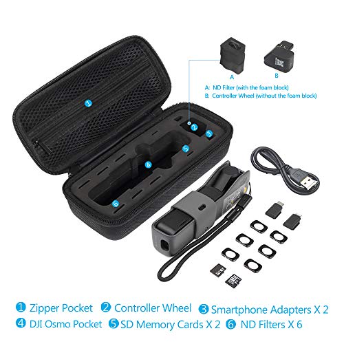 Carrying Case for DJI Osmo Pocket JSVER Min Hard Shell Osmo Pocket Travel Storgae Case Controller Wheel, ND Filters, SD Memory Cards, Smartphone adapters and Accessories