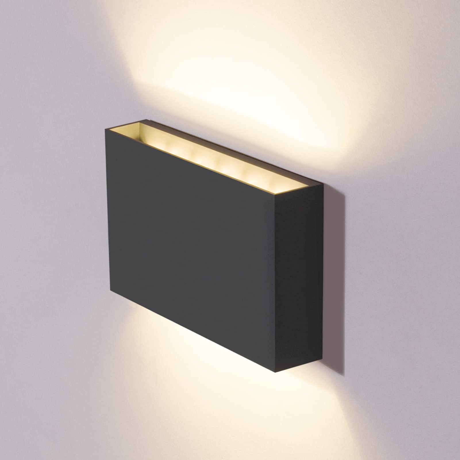 DAWALIGHT Up Down Wall Sconce, 12W 3000K Warm White LED Outdoor Wall Lights Mains Powered, IP65 Waterproof Modern Rectangle Wall Lamp for Bedroom Hallway Living Room Bathroom, Plastic, Dark Grey