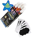 White Chalk/Liquid Markers-4 Pack Plus 8 Chalkboard Labels-Water-Based Pens with Reversible Tips Use On Mirrors, Glass, Metal, or Car Windows - Washable Ink Pens for Kids, Artists, Business Office Use