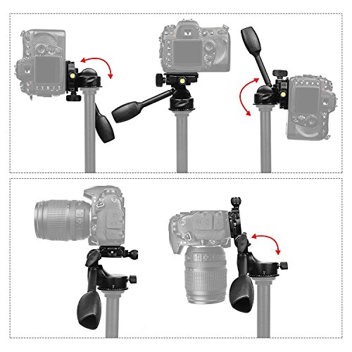 SHOOT 3-Way Tripod Pan Head Smooth Rotation Video Tilt Head with Quick Release Plate for Tripod, Monopod, Slider, DSLR Camera,Camcorder