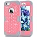 iPhone 5C Case, NOKEA Diamond Hybrid Heavy Duty Shockproof Full-Body Protective Case Ultra Slim Bumper Cover 3 in 1 Shield Soft TPU Hard PC Dual Layer Impact Protection (Pink Grey)