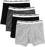 Gildan Men's Premium Cotton Boxer Briefs 4-Pack (Large, Black, Light Grey, Dark Grey)