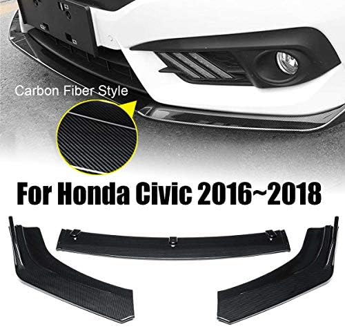 Sammiler - 3PCs ABS Carbon Fiber Style Front Bumper Cover Lip Front Spoiler For Honda For Civic ~ Splitters Air Vent Cover Trim