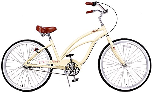 Fito Anti Rust Light Weight Aluminum Alloy Frame Marina Alloy 3 Speed 26" Wheel Womens Beach Cruiser Bike Bicycle Vanilla