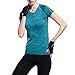 Activewear Shirt Women, Sleeve Round Neck Workout T-Shirt, Girl Moisture Wicking Athletic T Shirts, Loose Tee, Sportwear Quik Dry, For Running Yoga Exercise, Blue Green Red Grey Orange, Size L M S